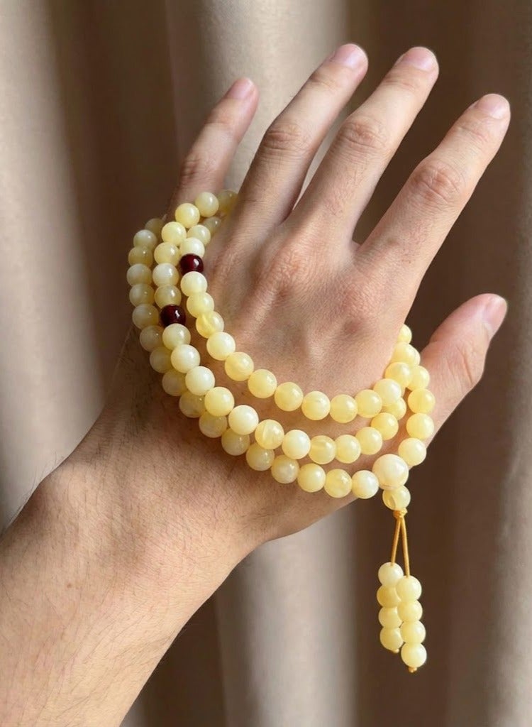 عام مجموعة مكونة من 99 خرزة تسبيح من الكهرمان الصناعي وخاتم مفتوح للرجال / سبحة / 6 مم - Image 5